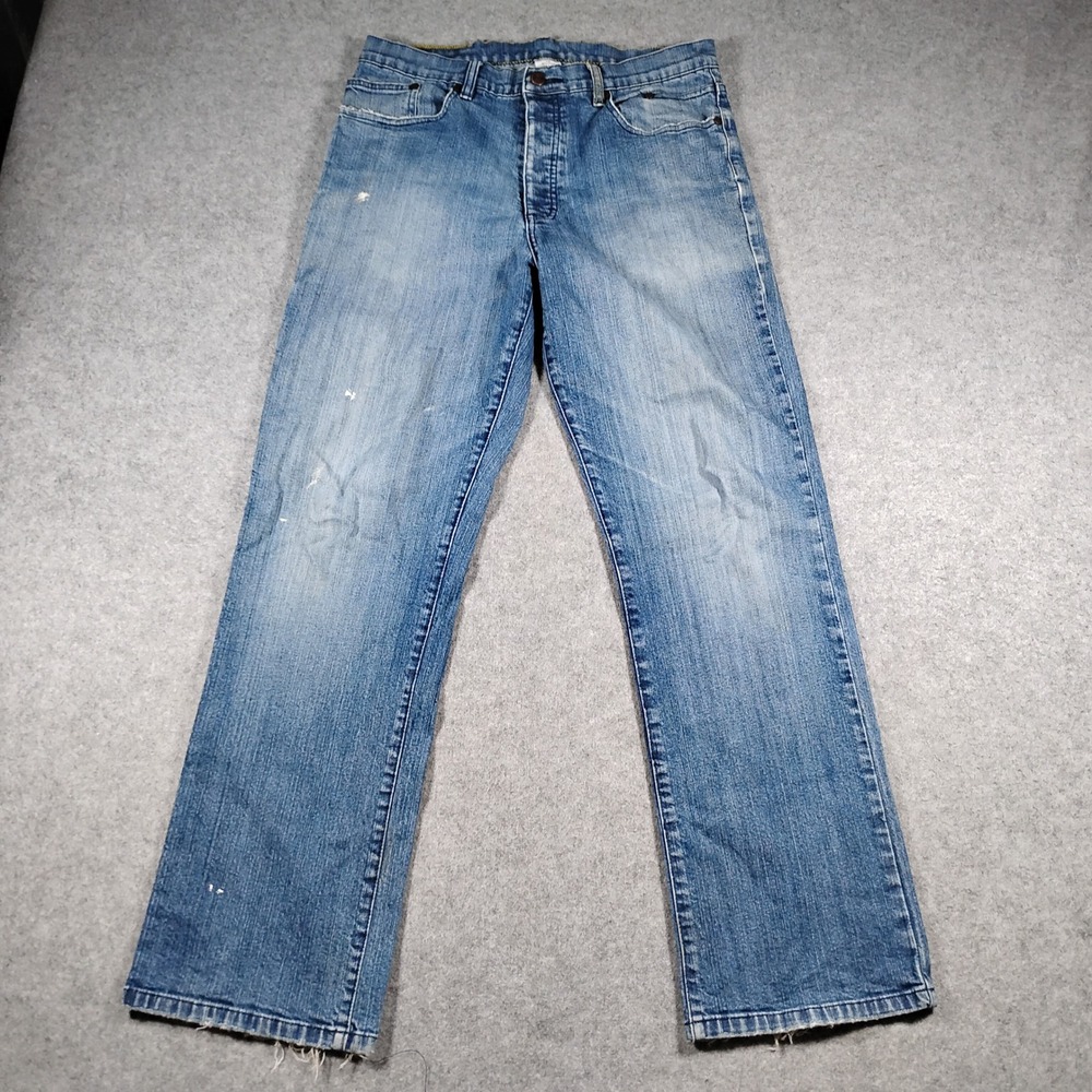 Vintage Adio Mens Loose Fit Blue Jeans Distressed Button Fly 32x31 Medium Wash